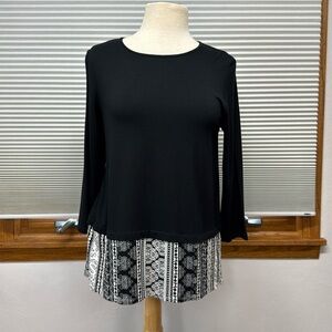 J. Jill Wearever Collection Black Layered Look 3/4 Sleeve Top Size Small
